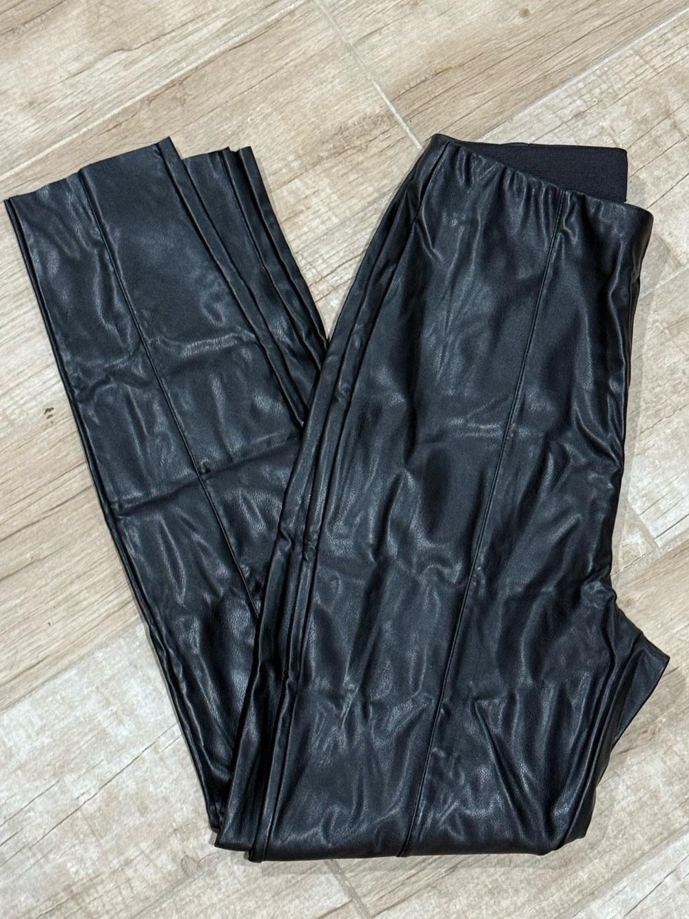 H&M Black Faux Leather Pants with Elastic Waistband NWOT